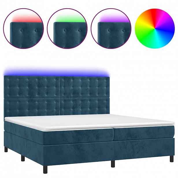 vidaXL Box spring postel s matrací a LED tmavě modrá 200x200 cm samet