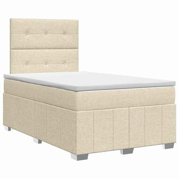 vidaXL Postel boxspring s matrací s čelo Krémová 120 x 200 cm Textil