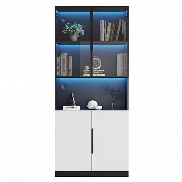 OKWISH VITRÍNA 160/30/200 cm bílá z dřevotřísky s LED osvětlením a skleněnými dvířky