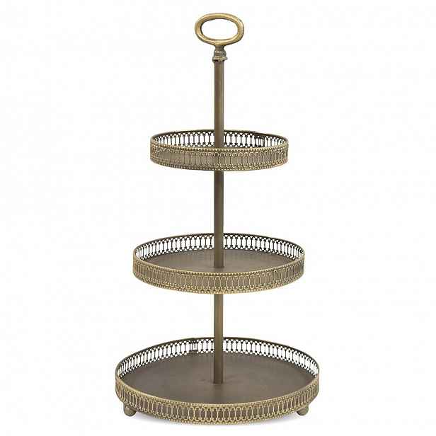 Podnos Hnědá Zlatá 50 cm Kovová 3-ÚROVŇOVÁ Loft Retro