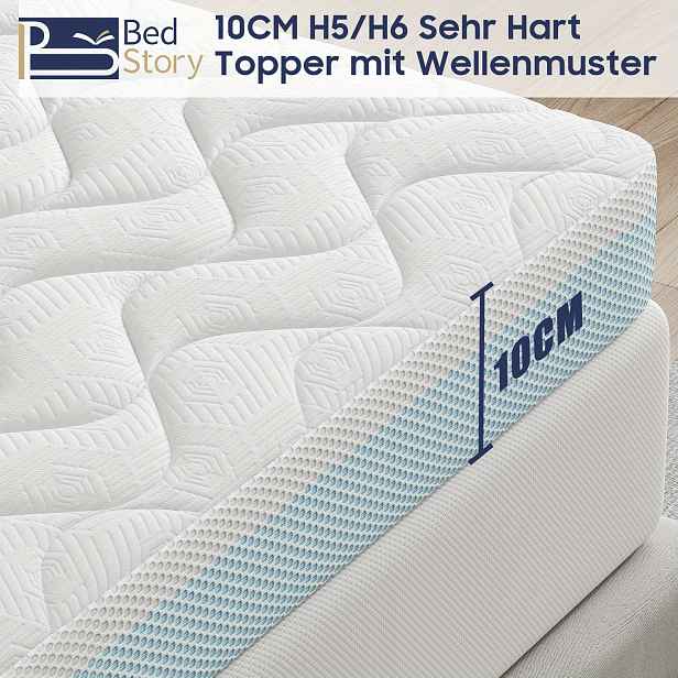 TEMU Bedstory Tvrdý Topper na Matraci - 10CM 7.5CM Matracový Topper H5/H6 Vyrobený z Chladné Pěny, Dvojitá Tvrdost, Pratelný a Prodyšný 3D Síťovaný