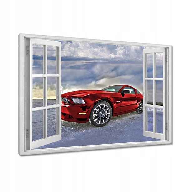 Obrazy 120x80 Červený Mustang Sníh