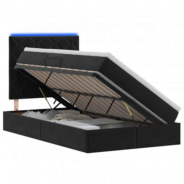 vidaXL LED postel s úložným prostorem a matrací Černá 120 x 200 cm
