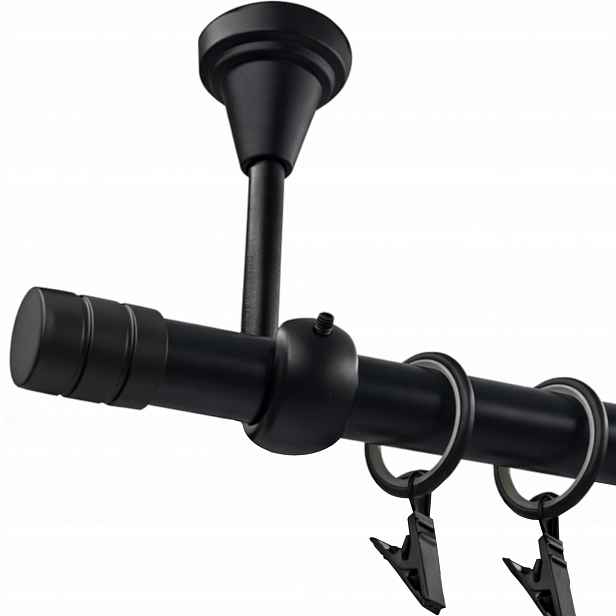 Jednoduchá Garnýž Stropní Kovový Černý Mat Fréza 19 mm 280 cm žabky