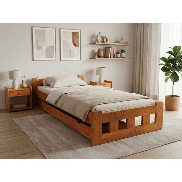 Postel Naomi zvýšená 90 x 200 cm, olše Rošt: S laťkovým roštem, Matrace: Matrace Deluxe 10 cm