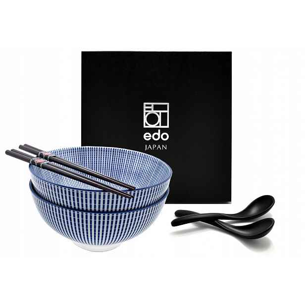 Sada 2 misek s lžícemi a paličkami Ramen Tokusa Blue 20 cm 1300 ml
