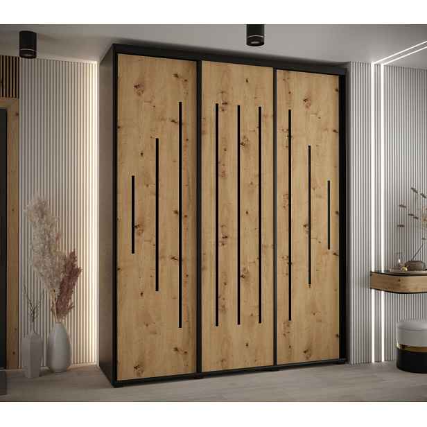 Šatní skříň YVONA 12 - 190/45 cm, černá / dub artisan / černá