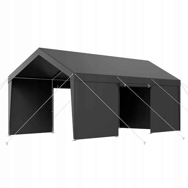 Stan pro auto carport 3 m 6 m šedý rám silný prémiový přístřešek Uv odolný