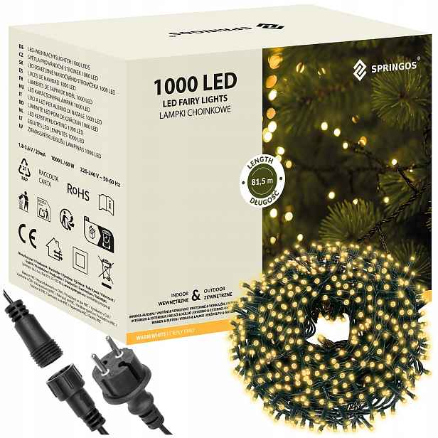 1000LED Venkovní Vánoční Osvětlení IP44 Teplá Bílá Světelná Girlanda