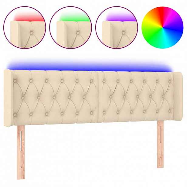 vidaXL Čelo postele s LED krémové 147 x 16 x 78/88 cm textil