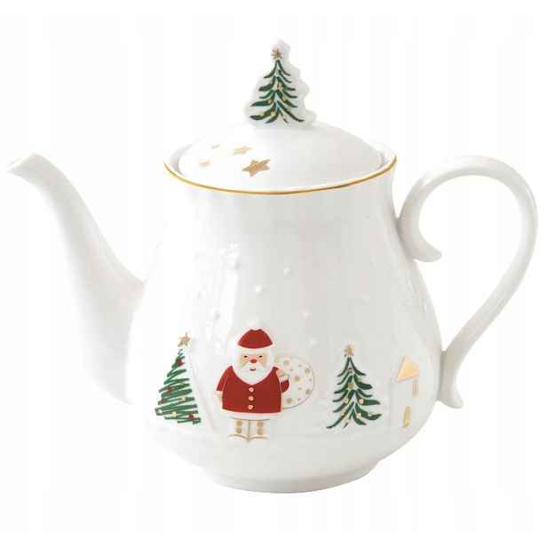 Konvička na čaj 850 ml Porcelánová Vánoční Mikuláš Vánoční stromky
