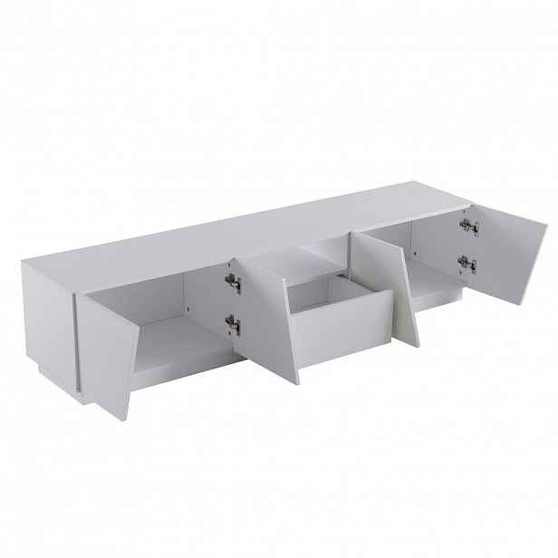 OKWISH TV stolek 170/37/42 cm bílý z MDF s nepravidelným segmentovým designem a dvěma otevřenými policemi