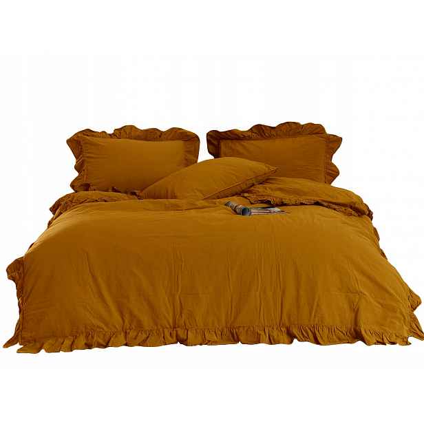 Povlečení 220x200 hořčicové s volánkem jednobarevné Stonewashed Mustard