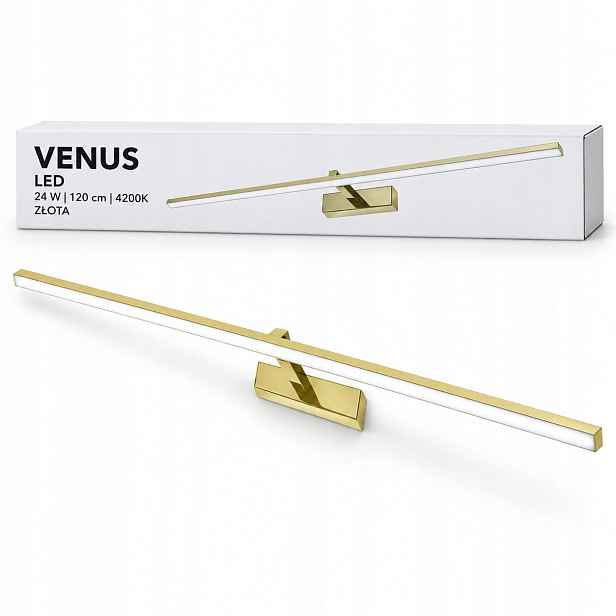 Venus 120 cm 24W zlaté Led nástěnné svítidlo do obývacího pokoje 4200K IP44 1640lm