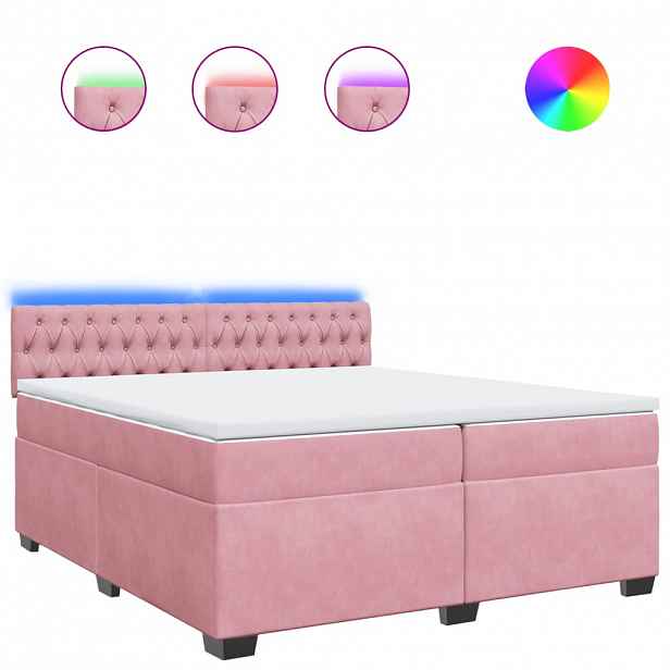 vidaXL Box spring postel s matrací růžová 200x200 cm samet