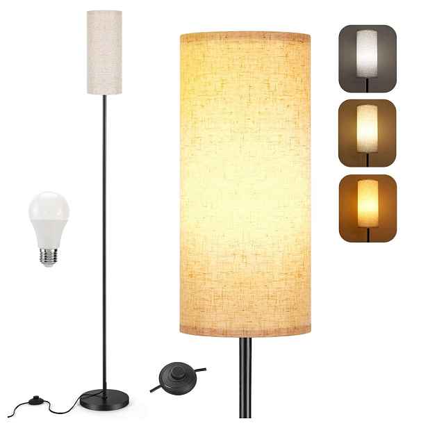 12W Stojací Led podlahová lampa 175 cm pro čtení Abažur Béžová E27