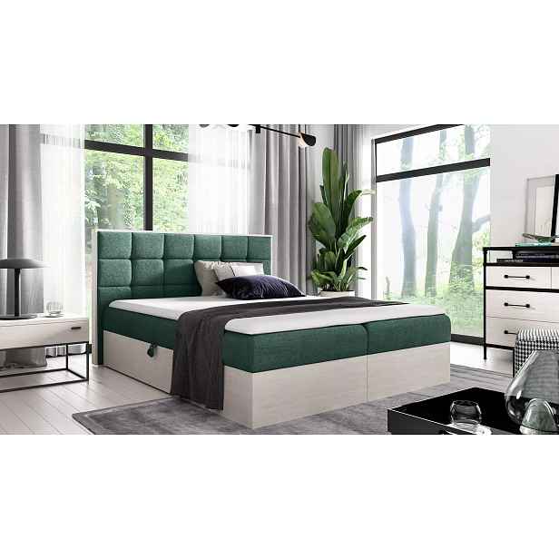 Jednolůžková postel 120x220 CHANTELLE 1 - nordic teak / zelená + topper ZDARMA