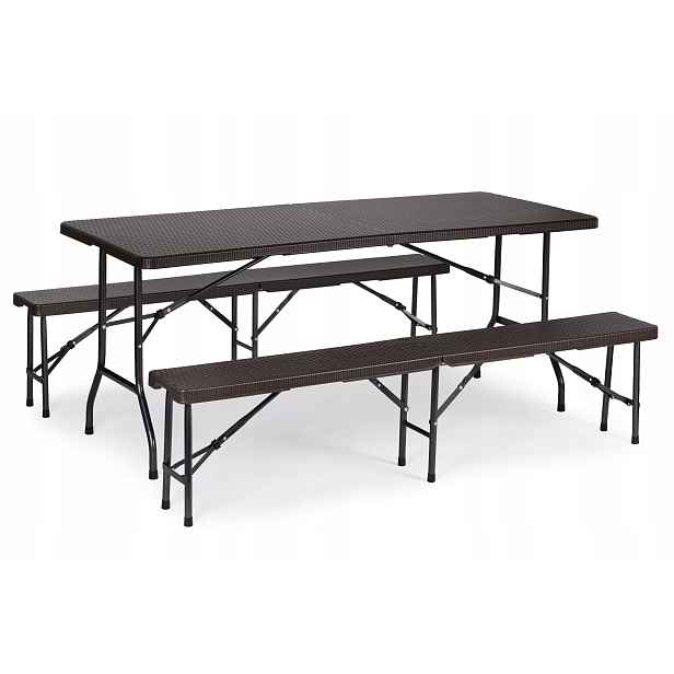 Cateringový set banketový stůl 180 cm 2 lavice ratan hnědý MultiGarden