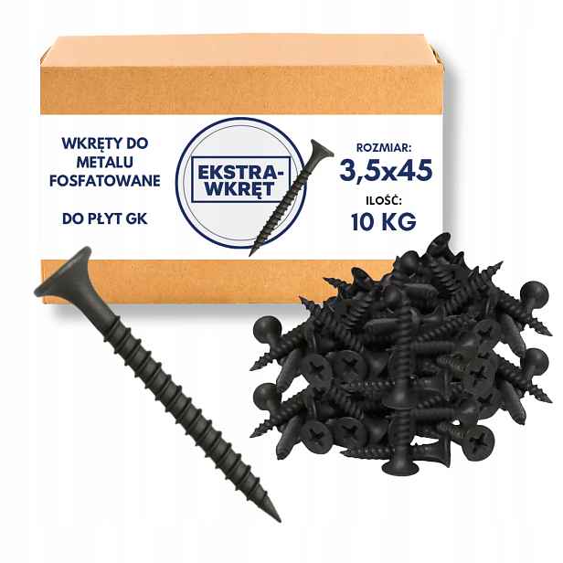 Černé vruty do kovu 3,5x45 mm fosfátované pro desky G-k 10 kg