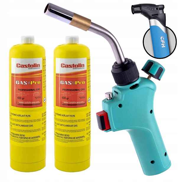 Plynový Hořák Mapp Propan Pro Pájení Turbo 1900°C 2X Láhev Castolin Cfh