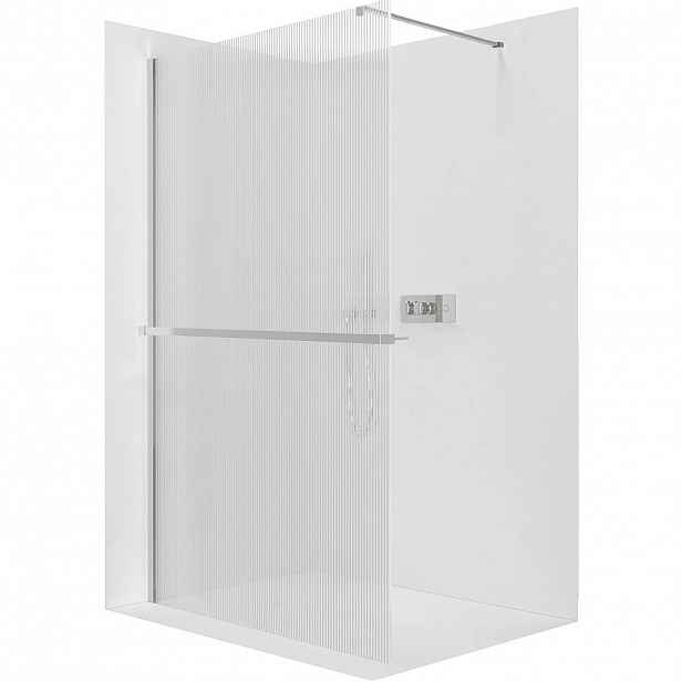 Sprchová zástěna Walk-in Onyx Cube L/P - 8 mm + polička/držák na ručníky - hranatá vzpěra - chrom, rýhované sklo - 80x200 cm