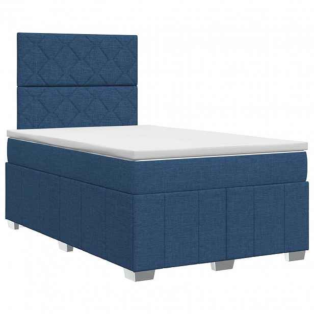vidaXL Postel boxspring s matrací s čelo Modrá 120 x 200 cm Textil