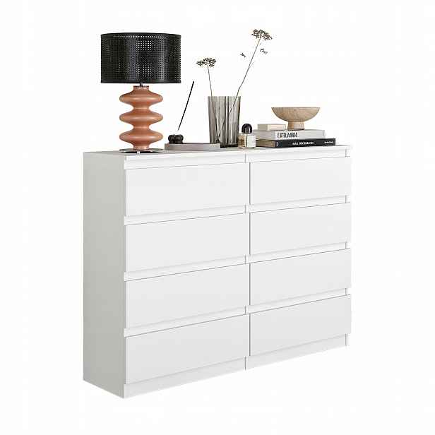 Komoda 120 CM Bílá Matná 8 Zásuvek, Obývací Pokoj, Ložnice