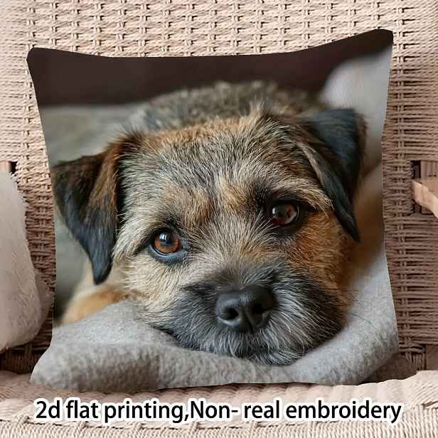 TEMU 1/2 ks 2D Plochý Tisk 1 Povlak na Polštář Border Terrier – Oboustranný Plyšový Povlak na Polštář se Zipem, Realistická Hnědá, Dostupné v Různých