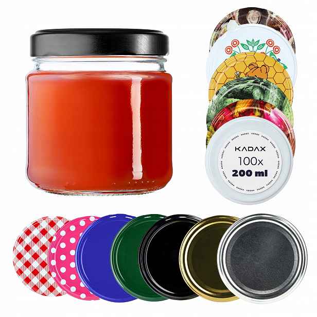 Zavařovací Sklenice 200 ml Sklenice Na Zavařeniny Skleněný Med 0,2 l Šroubovací Víčka 100 Kusů FI66
