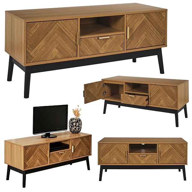 Rtv skříňka Chevron se zásuvkou a policemi 2 stojící skříňky 110x40x48 cm Tv hnědá