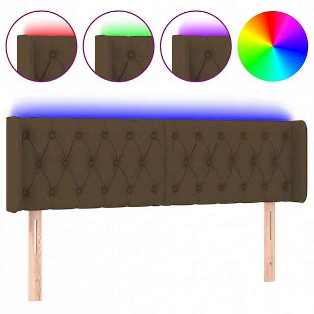 vidaXL Čelo postele s LED tmavě hnědé 163 x 16 x 78/88 cm textil