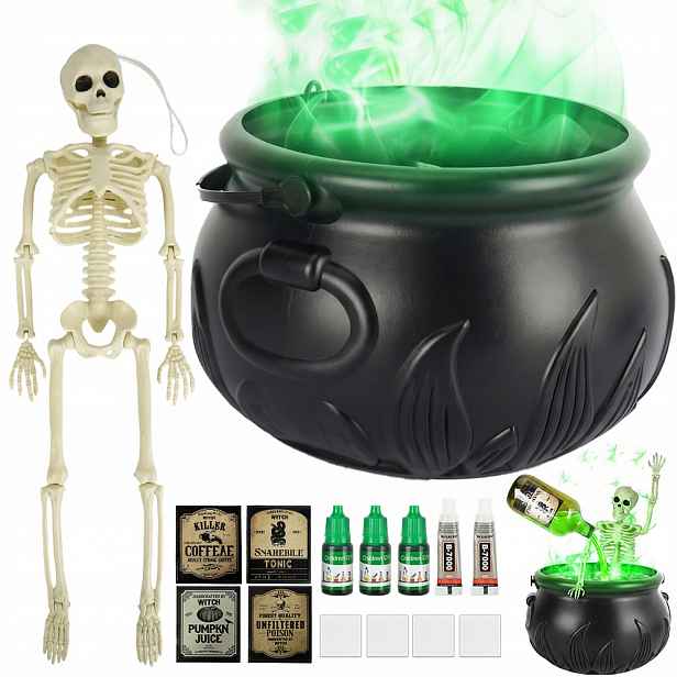 Kotlík na Halloween, Mlha, Kostra, Potiony, 25 cm