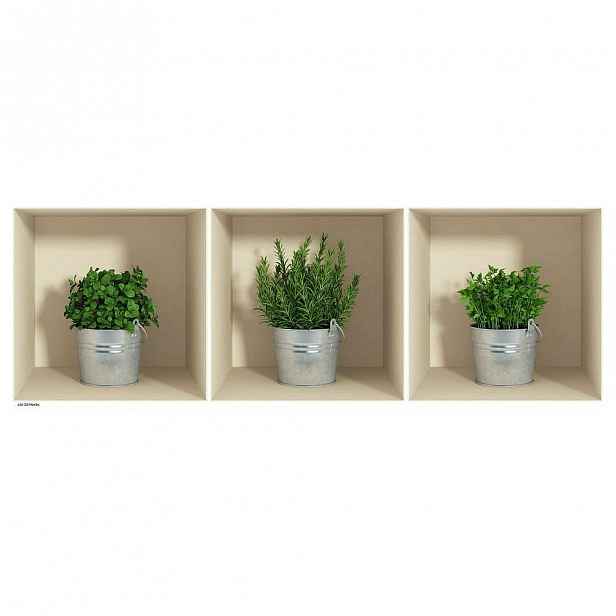 Sada 3 samolepek s 3D efektem Ambiance Herbs in Pot