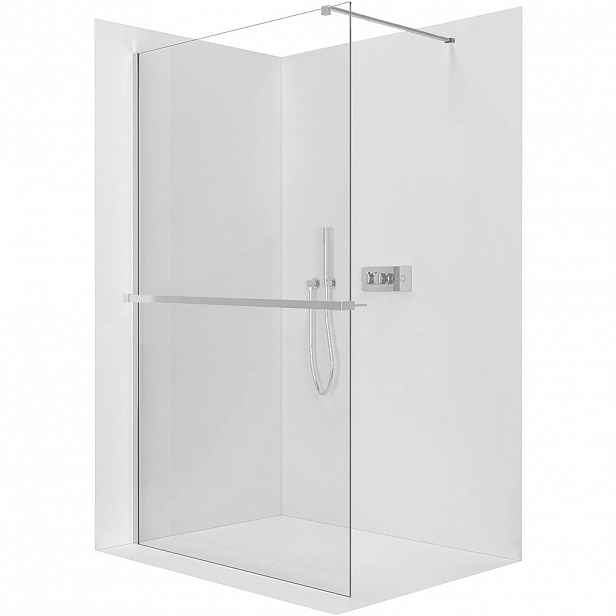 Sprchová zástěna Walk-in Onyx Cube L/P - 8 mm + polička/držák na ručníky - hranatá vzpěra - chrom, transparentní sklo - 110x200 cm