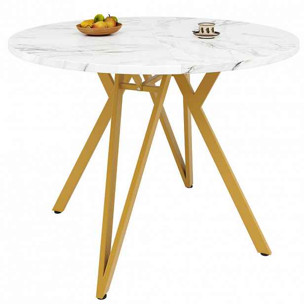 Modfu JÍDELNÍ stůl 100x100x76 cm zlatý z MDF s mramorovým dekorem a nastavitelnými nožkami