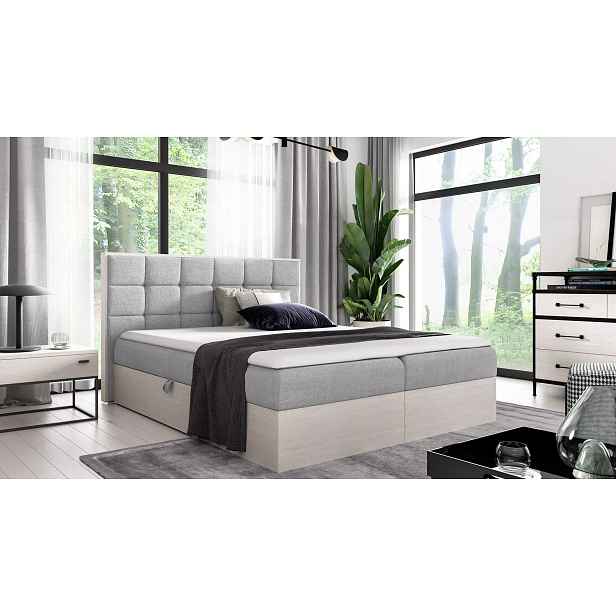 Manželská postel 140x220 CHANTELLE 1 - nordic teak / popelavá + topper ZDARMA