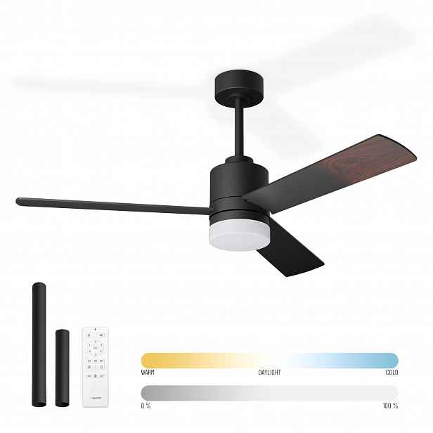 Noaton 14132BBD Canis, černá a tmavě hnědá, stropní ventilátor se světlem