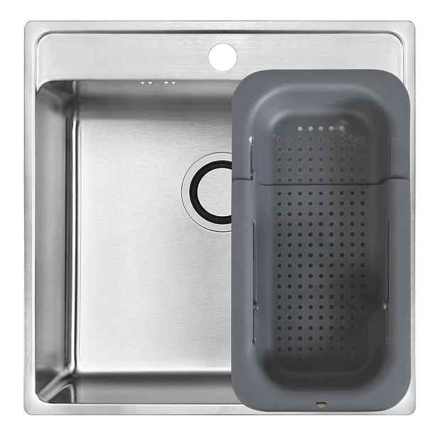 Ocelový Dřez Inox 49x48 Zapuštěný Do Desky S Otvorem 1-KOMORA