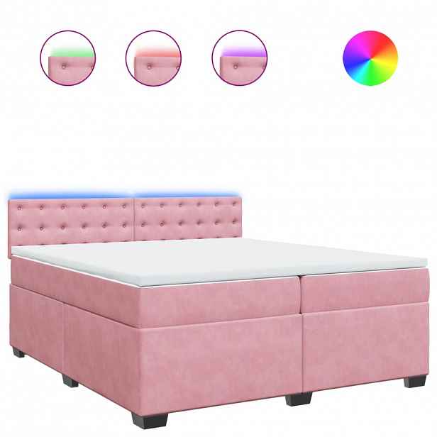 vidaXL Box spring postel s matrací růžová 200x200 cm samet