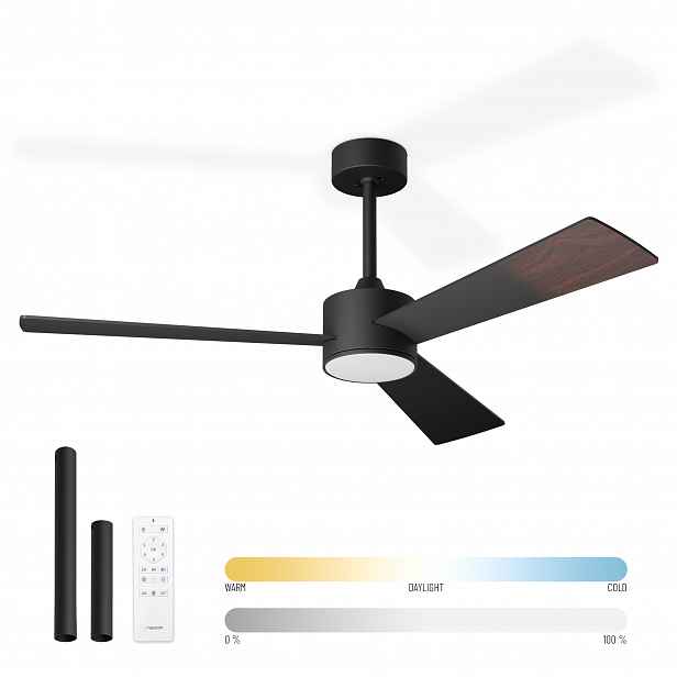 Noaton 13132BBD Lepus, černá a tmavě hnědá, stropní ventilátor se světlem