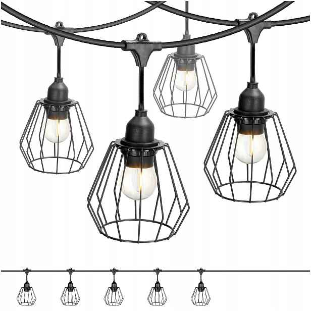 Set Crete Zahradní girlanda 5 m kabel 10 m 5 x stínidlo černé D1