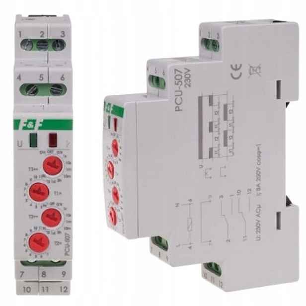 Asymetrický časový relé 2x8A 230V PCU-507 2- Funkční F&f