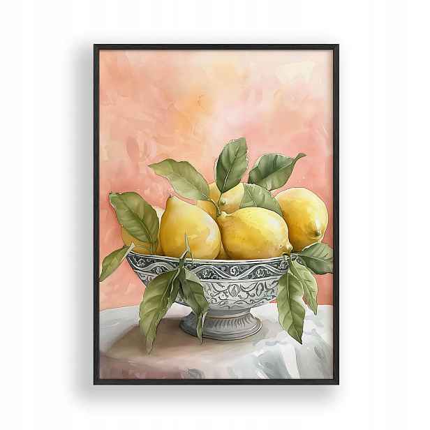 Obraz Citrony Listy Plakát Rámeček Dřevěný Černý 30x42 cm