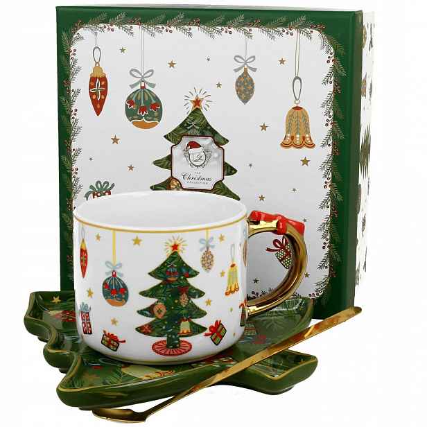 Šálek s podšálkem Vánoční Stromek Porcelánová Sada v Krabičce Dárek 250ml