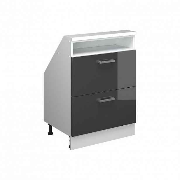 Vicco KUCHYŇSKÁ SKŘÍŇKA POD ŠIKMOU STŘECHU R-Line Antracitový vysoký lesk 60 cm se 2 zásuvkami
