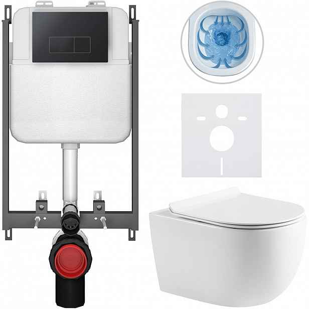 Kompletní WC set Basic/Felci - bílá lesklá - WC tlačítko Modulo/Černá - pro zazdění - 53x37 cm