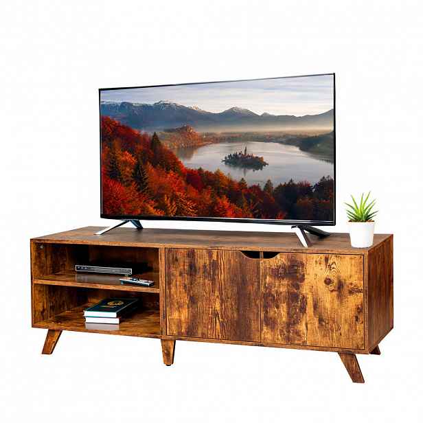 Relaxdays SKŘÍŇKA TV vintage hnědá dřevodekor 6 přihrádek 140 cm