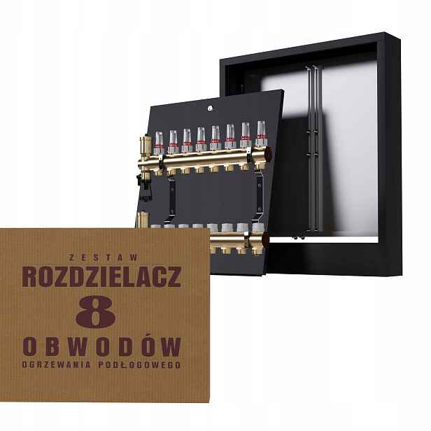 Rozdělovač pro mosaznou podlahu 8-okruhový a nástěnný box černý