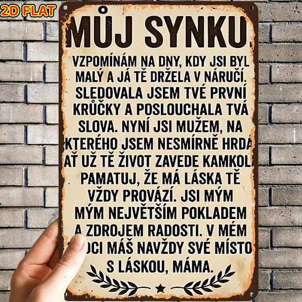 TEMU 2D plochá, 1 ks, kovová cedulka s památky matky a syna, předvrtané otvory, vhodná do interiéru, zahrady, exteriéru, domácnosti, kanceláře, na