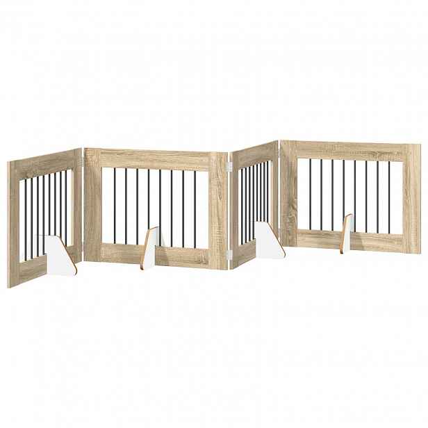 vidaXL Skládací psí brána se stojany 4 ks Dub sonoma 321 cm